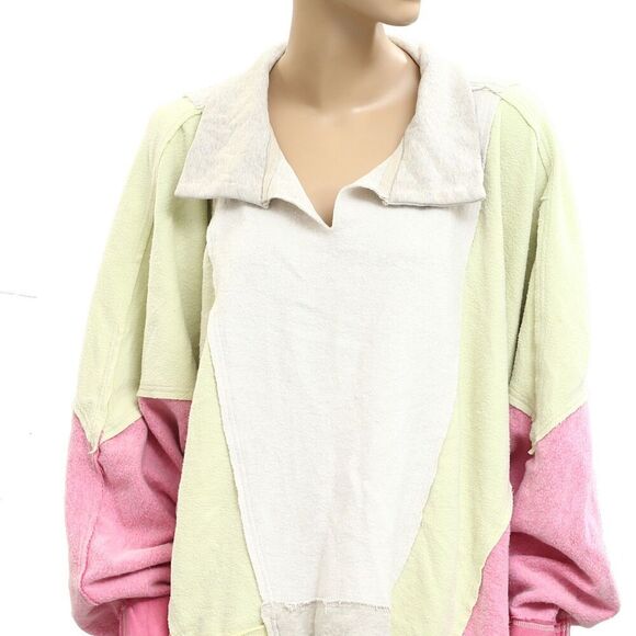 Free People Sidewalk Colorblock Sweatshirt Top Oversized Pullover L NEW 282417 - Picture 3 of 7